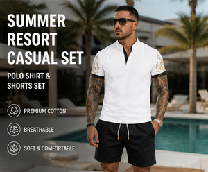 Custom Logo Summer Resort Casual <b>Set</b> Men <b>2</b> <b>Piece</b> Polo Shirt Shorts <b>Set</b> 100% Cotton Breathable Private Label OEM - Product Image 2