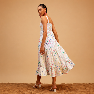 Vestido Maxi Premium para Mujer, de Algodón Tejido, con Cuello Fruncido, Estampado, Sin Mangas, Cintura Natural, para Verano, Vacaciones, Casual, Fabricante OEM - Product Image 6