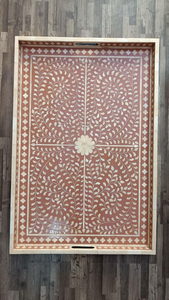 Plateau en os incrusté de motifs floraux, fabriqué à la main en Inde, plateau de service et de table en os incrusté pour la maison, l'hôtel, les restaurants et le bureau - Product Image 4