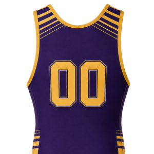 Traje Deportivo de Poliéster Sublimado en Morado y Dorado para Hombre, Singlet de Lucha Libre, Ropa de Entrenamiento de Alto Rendimiento, Uniforme de Equipo - Product Image 5