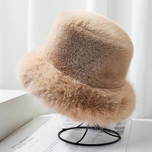 SIDDIQUI HOSINEX Women Adult Faux Fur Solid Laminated Casual Plush Dyed Washed Ripped Warm Bow Bucket Hat - Product Image 2
