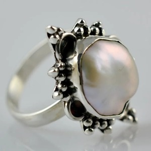Coin Pearl <b>Ring</b> Handmade Sterling <b>Silver</b> Bezel Setting Natural Round Shape Gemstone <b>Boho</b> Jewelry June Birthstone Gift - Product Image 5