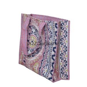 Women's Large Striped Cotton Quilted Tote <b>Bag</b> Sustainable Sturdy Bohemian Style Fashionable <b>Long</b> Handles Party Grocery Shopping - Product Image 1