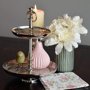 Handmade Wedding <b>Cake</b> Serving <b>Stand</b> for Luxury Event SuppliesHandmade Silver Two-Tier Round <b>Cake</b> <b>Stand</b> Multi-Layer Dessert - Product Image 1