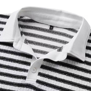 Polo de Manga Larga para Hombre, Camiseta de Punto a Rayas, Cuello con Botones, Estilo Casual, Negro y Blanco - Product Image 5