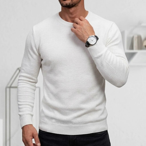 Pull en maille à manches longues pour homme, col rond intemporel, coupe décontractée, hauts en maille confortables, vêtements de bureau, t-shirts thermiques en maille - Product Image 4