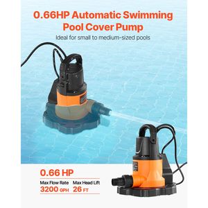 Pompa sommergibile automatica per copertura piscina da 0,66 HP, 3200 GPH, 120V, con cavo di alimentazione da 25 piedi e prevalenza massima di 26 piedi per uso esterno - Product Image 3