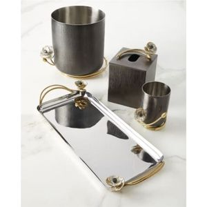 Bandeja Decorativa de Metal y Vidrio de Lujo, Bandeja de Servicio con Espejo y Asa Dorada con Diseño Floral de Granada para Decoración de Mesa en Hogar u Hotel - Product Image 5