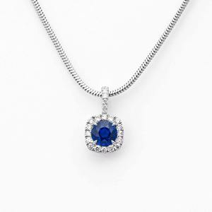 Classic Fine Jewellery 14K White Gold 1.09ct Blue Sapphire Lab-Grown D-G/VS Diamond Halo Setting IGI Certified Necklace - Product Image 1
