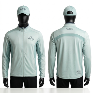 Veste d'entraînement de golf pour hommes, polyester interlock premium 240 GSM, bleu marine et blanc, panneau contrastant, fermeture éclair intégrale, logo personnalisé par transfert thermique - Product Image 4