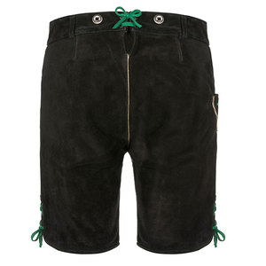 Shorts bavarois noirs pour hommes avec broderie verte, motif uni, taille haute, style décontracté, tissés et brodés à la main - Product Image 3