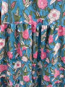 Hand Block Printed Vintage Floral Embroidered Indian Cotton Gown for Women Square Collar Indian Tunic <b>Dress</b> - Product Image 3