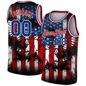 Maillot de basket authentique personnalisé avec design 3D Aigle Drapeau Américain, couleurs Noir et Rouge Royal, 100% Polyester Respirant, Personnalisable - Product Image 1