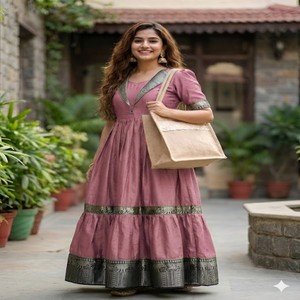 Robe longue en soie jacquard VASTRA COTTAGE avec doublure en micro-coton et col veste, robe de soirée ethnique pleine longueur - Product Image 5