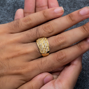Luxury 925 Sterling Silver Yellow Gold Plated Moissanite Unisex <b>Iced</b> Out Wide Band Wedding Hip Hop <b>Ring</b> - Product Image 3