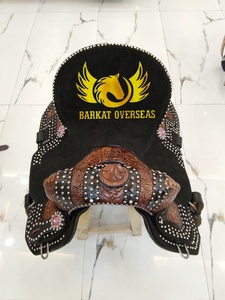 Custom Lightweight Double Toned <b>Tooled</b> Genuine Leather Western Barrel Racing Trail Riding Portable Horse Saddle Silver Studded - Product Image 6