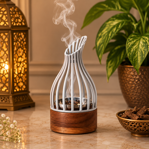 Brûleur d'encens artisanal en bois d'acacia rustique, fait main, écologique, pour la décoration de la maison et les encens religieux indiens et arabes - Product Image 3