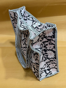 Handcrafted Quilted Black Floral Tote <b>Bag</b> Printed Fabric Shoulder Handbag <b>Lightweight</b> Everyday Carry Designer Shopping <b>Bag</b> - Product Image 3