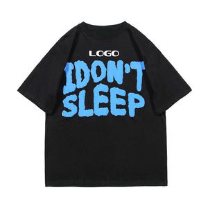 T-shirts en coton tricoté noir 100% avec logo personnalisé effet délavé, manches courtes, imprimé en relief, respirant, coupe ample, style hip-hop pour hommes - Product Image 4