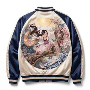 Satin Sukajan <b>Varsity</b> <b>Jacket</b> Japanese Style <b>Vintage</b> Embroidered Patchwork Canvas Winter Breathable Unisex Souvenir <b>Jacket</b> - Product Image 2