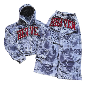 Ensemble de survêtement streetwear personnalisé imprimé sur toute la surface, 400 g/m², 2 pièces, en molleton technique de coton, pour homme - Product Image 2