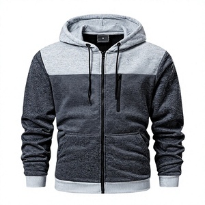 Sweat-shirt à capuche zippé pour homme 100% coton, color block, en molleton bouclette, avec poche avant, coupe classique, décontracté, pour l'hiver - Product Image 1