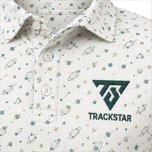 Polo pour homme Trackstar blanc et vert à imprimé planètes célestes, manches courtes, col boutonné, chemise de golf, logo personnalisé - Product Image 6
