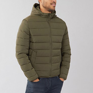 Veste matelassée à capuche pour homme, vert olive, fermeture éclair, coupe-vent, vêtement d'extérieur décontracté pour l'hiver, coupe régulière, rembourrage en polyester - Product Image 2