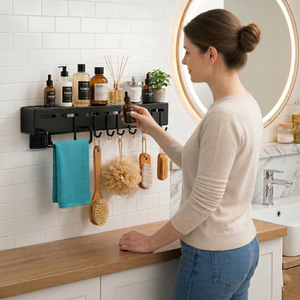 Premium 3-in-1 Bathroom Wall Organizer with Towel Holder and Toiletry <b>Storage</b> Rack - Product Image 5