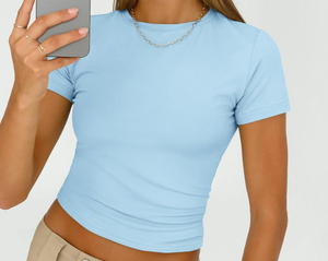 Camiseta Casual de Algodón para Mujer, Camiseta Suave y Transpirable de Manga Corta, Lisa, de Verano, con Logotipo Personalizado, a la Moda - Product Image 3