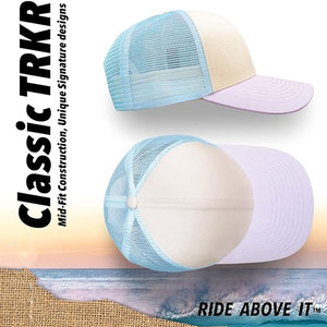 Gorra Trucker Unisex de Malla Beige y Azul, 6 Paneles, Ajustable, Visera Rosa, Casual, Primavera/Verano - Product Image 5