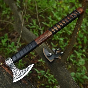 Handmade Outdoor Viking Hatchet Handcrafted Carbon Steel With Wood & Leather Wrapped Handle <b>Axe</b> Industrial & DIY Grade <b>Axe</b> - Product Image 5
