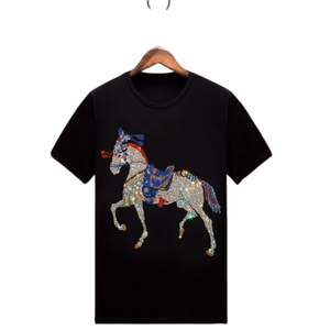 Camiseta con Pedrería de Caballo para Mujer y Hombre, Top de Lujo con Cristales, Camiseta de Diseñador Brillante, Logotipo Personalizado de Alta Calidad - Product Image 4