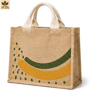 Sac de courses en jute laminé 20x20x10 cm, imprimé sur mesure, réutilisable, sac fourre-tout pour la vente au détail, vente en gros, fabricant OEM ODM, marque privée - Product Image 1