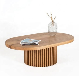 39.37'' Wooden <strong>Walnut</strong> Round Coffee <strong>Table</strong> for Living Room, Modern Handcraft Drum Design - Product Image 5