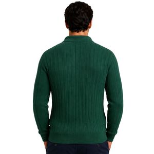 Suéter Polo de Punto Acanalado Verde Bosque, Manga Larga, Cuello con Botones, Informal, Suave y Cálido para Invierno, Personalizable con Logotipo Premium para Hombre - Product Image 2