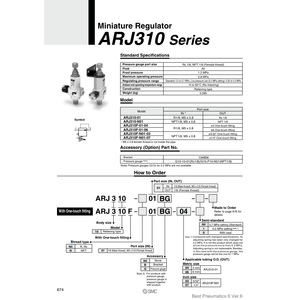 Modèle de régulateur de pression miniature SMC Pneumatics ARJ310-01 - Product Image 2