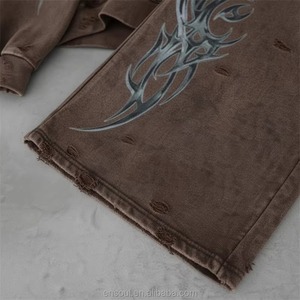 Ensemble de survêtement marron vieilli personnalisé avec sweat à capuche zippé et pantalon évasé, finition délavée à l'acide, tissu doux, élégant, pour unisexe - Product Image 6