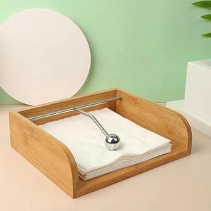 Porte-boîte à mouchoirs en bambou avec tige en métal, design nordique, rangement pratique pour cuisine et salle de bain - Product Image 2