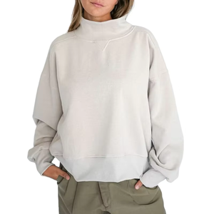 Sweat-shirt à col roulé en molleton épais pour femme, réversible, surdimensionné, 100% coton, couleur unie, logo personnalisé, vente en gros OEM - Product Image 1