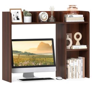 Libreria da scrivania in noce per monitor da 27 pollici, legno ingegnerizzato, 93,98x25,40x73,66 cm, kit anti-ribaltamento - Product Image 1