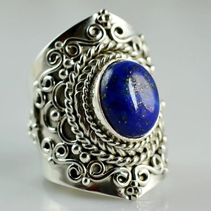 <b>Lapis</b> <b>Lazuli</b> <b>Ring</b> 925 Sterling Silver Handmade Boho Statement Promise Jewelry for Women Natural Oval Shape Gemstone Jewelry - Product Image 2