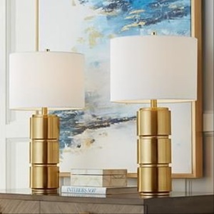 Modern Luxury Gold Stacked Cylinder <b>Table</b> Lamp Nordic <b>LED</b> <b>Bedside</b> Light Fabric Shade for Hotel Bedroom Home Decor Accent - Product Image 5