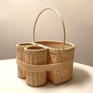 <b>Wood</b> utensil holder outdoor & indoor dining accessory rattan divided <b>basket</b> for cutlery <b>storage</b> - Product Image 2