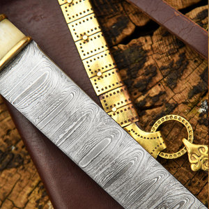 Cuchillo Vikingo de Acero de Damasco Premium, Hoja Fija, Mango de Madera Natural y Hueso, Cuchillos para Campismo al Aire Libre - Product Image 2