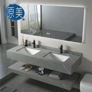 1400mm Double Bol Vanité Marbre Montage Mural Évier Double Couche Lavabo Fritté Pierre Dalle <span class=keywords><strong>Salle</strong></span> <span class=keywords><strong>De</strong></span> Bains Cabinet Avec Miroir pour Hôtel - Product Image 5