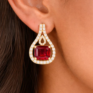 Pendientes de plata de ley 925 con rubí y circonita cúbica, hechos a mano, con gemas, para mujer. - Product Image 1