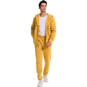 Conjunto Deportivo Unisex con Capucha y Cremallera, Color Amarillo, Sudadera y Pantalones Deportivos, Poliéster/Algodón, Invierno - Product Image 3