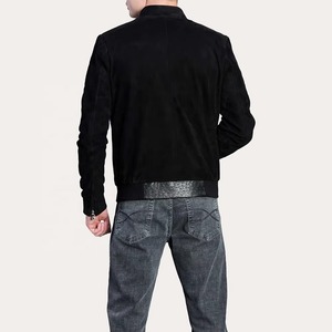<b>Men's</b> Black Ostrich Embossed Genuine Cowhide Leather <b>Jacket</b> Premium Quality with <b>Suede</b> Leather Arms and Back Windproof - Product Image 6