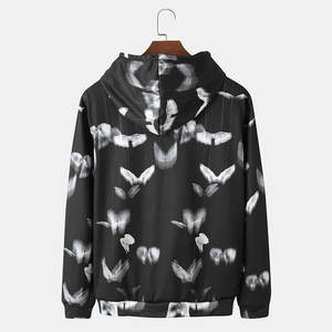 <b>Men's</b> Premium Sublimation Pullover <b>Hoodie</b> | Monochrome <b>White</b> Butterfly Art Design | Professional Athletic Gym Training Hoody - Product Image 2